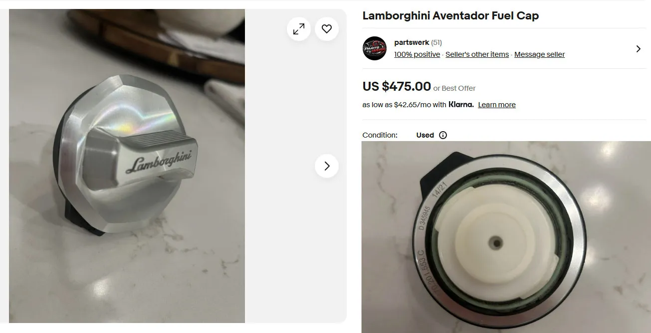 Lamborghini Aventador gas cap